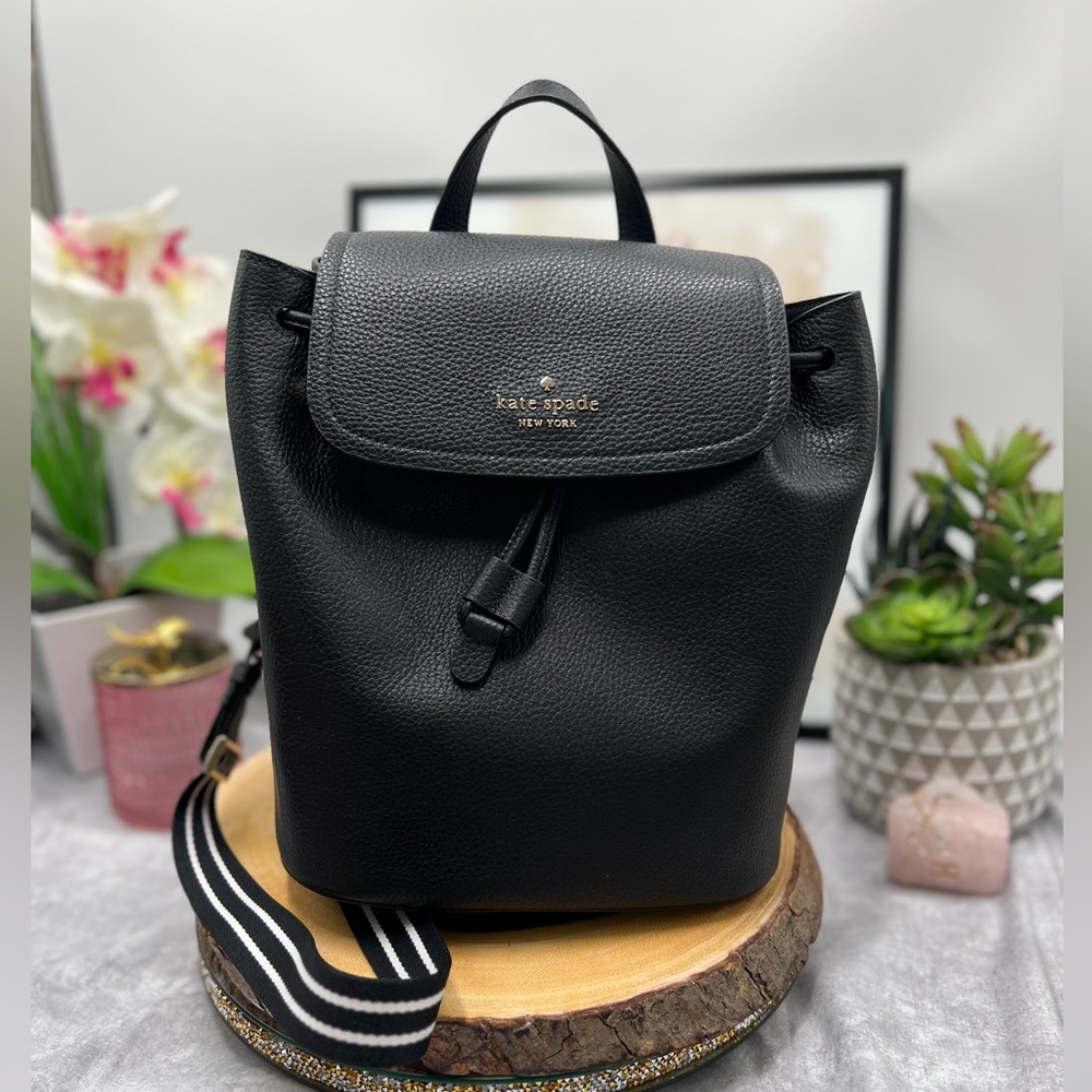 Kate Spade Rosie Pebbled Leather Medium Flap Backpack Black